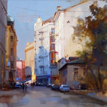 Painting titled "About the Arbat. Pl…" by Shalaev Alexey, Original Artwork, Oil