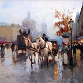 Painting titled "Old Basmannaya stre…" by Shalaev Alexey, Original Artwork, Oil