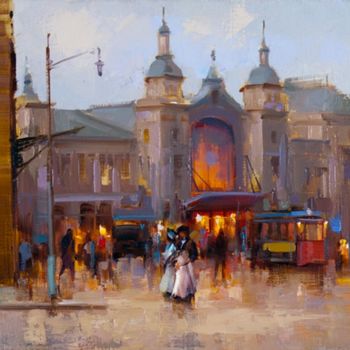 Painting titled ""At the station at…" by Shalaev Alexey, Original Artwork
