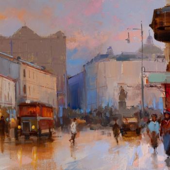 Painting titled ""In the evening at…" by Shalaev Alexey, Original Artwork, Oil