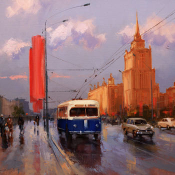 Painting titled ""Red October, blue…" by Shalaev Alexey, Original Artwork, Oil