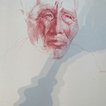 Drawing titled "Tibetian old" by Bharti Yadav, Original Artwork, Ink