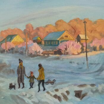 Malarstwo zatytułowany „Winter evening.” autorstwa Shalo"De Sagatel, Oryginalna praca, Olej
