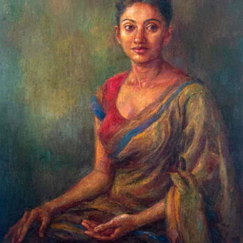 Painting titled "Simple Elegance" by Shanaka Kulatunga, Original Artwork, Oil Mounted on Wood Stretcher frame