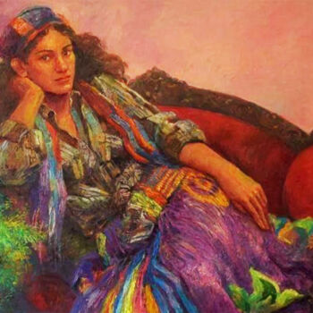 Painting titled "Relaxed" by Shanaka Kulatunga, Original Artwork, Oil Mounted on Wood Stretcher frame