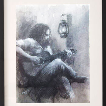 Pintura titulada "Acoustic Vibes" por Shanaka Kulatunga, Obra de arte original, Carbón Montado en Vidrio