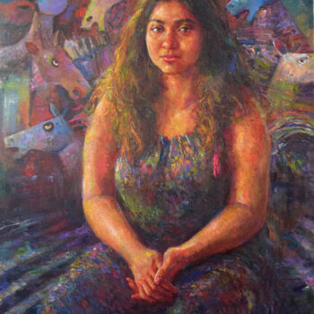 Painting titled "Lost in Thought" by Shanaka Kulatunga, Original Artwork, Oil Mounted on Wood Stretcher frame