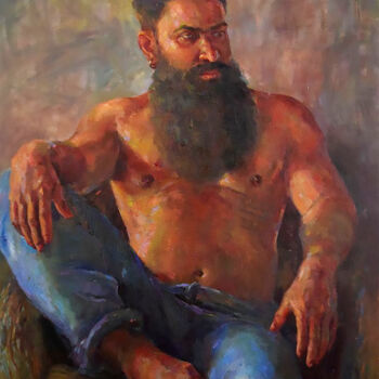 Painting titled "Man of the House" by Shanaka Kulatunga, Original Artwork, Oil Mounted on Wood Stretcher frame