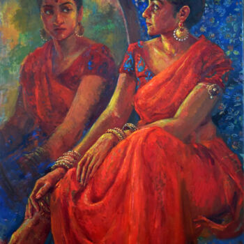 Painting titled "Reflect" by Shanaka Kulatunga, Original Artwork, Oil Mounted on Wood Stretcher frame