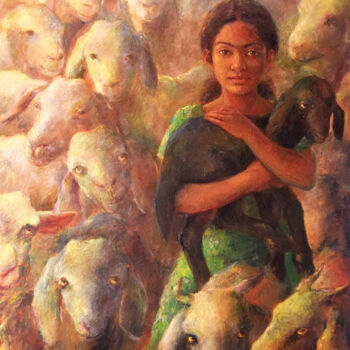 Pintura titulada "The Shepherd's Daug…" por Shanaka Kulatunga, Obra de arte original, Oleo Montado en Bastidor de camilla de…