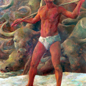 Pittura intitolato "King of his Domain" da Shanaka Kulatunga, Opera d'arte originale, Olio Montato su Telaio per barella in…