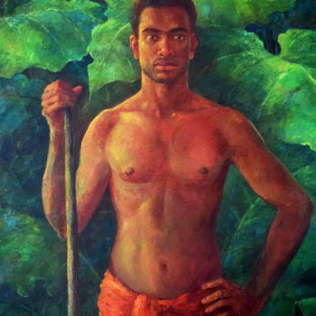 Malerei mit dem Titel "The Village Prince" von Shanaka Kulatunga, Original-Kunstwerk, Öl Auf Keilrahmen aus Holz montiert