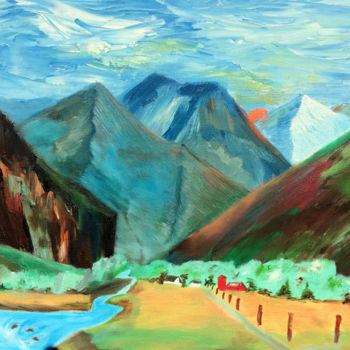 Peinture intitulée "mountain-ranch-high…" par Shan Rodgers, Œuvre d'art originale, Huile