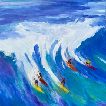 Painting titled "surfing in the sea…" by Shanshan Liu, Original Artwork, Oil