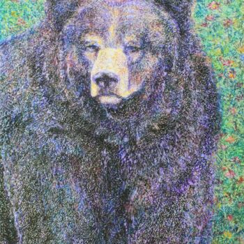 Dessin intitulée "Медведь" par Iuliia Gordeeva, Œuvre d'art originale, Huile