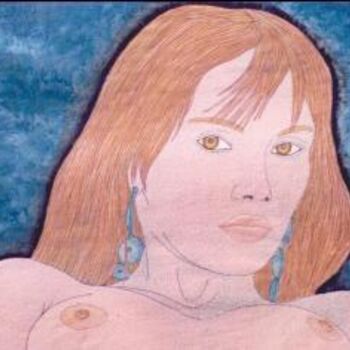 Painting titled "Femme sur fond bleu" by Shantidas, Original Artwork