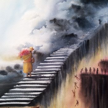 Pintura titulada "Mi madre camino al…" por Sabino Puma, Obra de arte original, Acuarela