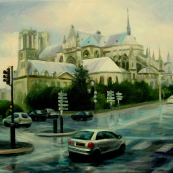 Painting titled "cathedrale de Reims" by Svetlana Laurent, Original Artwork, Oil