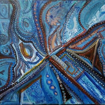 Pittura intitolato "Beads on Blue" da Shar'S Art, Opera d'arte originale, Acrilico