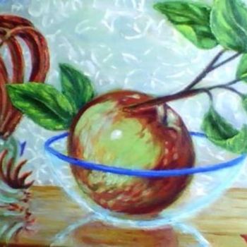 Pittura intitolato "Петушок и яблоко" da Elena Sharagova, Opera d'arte originale, Olio