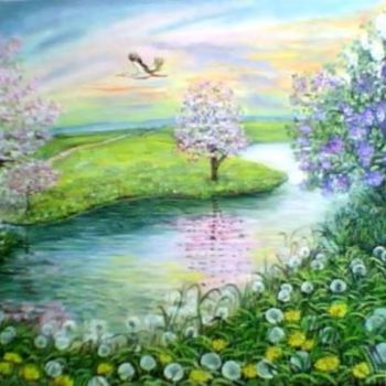 Painting titled "Весна" by Elena Sharagova, Original Artwork, Oil