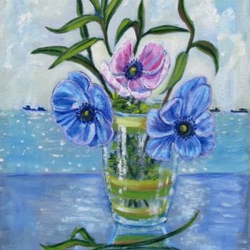 Картина под названием "Цветы весенние" - Елена Шарагова, Подлинное произведение искусства, Масло