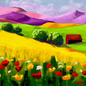 Malerei mit dem Titel "Summer in landscape" von Svein Ove Hareide, Original-Kunstwerk, Digitale Malerei