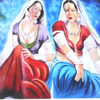 Painting titled "2 women painting -…" by Sharmila Sharma, Original Artwork, Oil