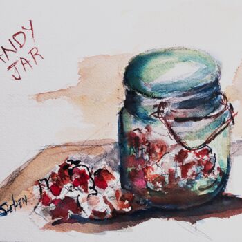 Painting titled "Candy Jar" by Sharon Sieben, Original Artwork, Watercolor