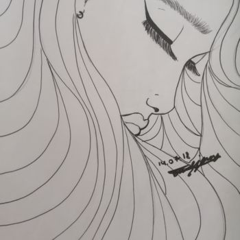 Drawing titled "Le visage" by Sharon Toudjani, Original Artwork, Gel pen