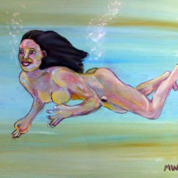 Картина под названием "Swimmer" - Shearart.Blogspot, Подлинное произведение искусства, Масло