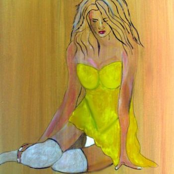 Peinture intitulée "Yellow dress" par Shearart.Blogspot, Œuvre d'art originale, Huile
