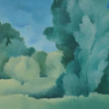 Pintura intitulada "Paysage en vert et…" por Sheila Querre, Obras de arte originais, Óleo