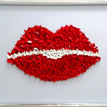 Sculpture titled "Red Lips Butterfly" by Shelby, Original Artwork, Acrylic Mounted on Wood Stretcher frame
