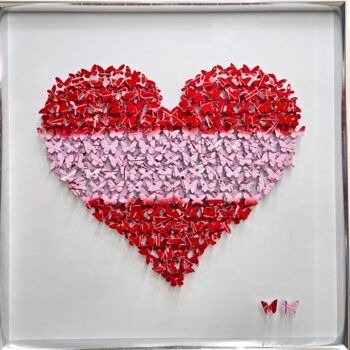 Scultura intitolato "Red Pink Heart" da Shelby, Opera d'arte originale, Alluminio Montato su Pannello di legno