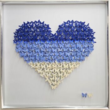 Scultura intitolato "Tricolor Heart" da Shelby, Opera d'arte originale, Alluminio Montato su Pannello di legno