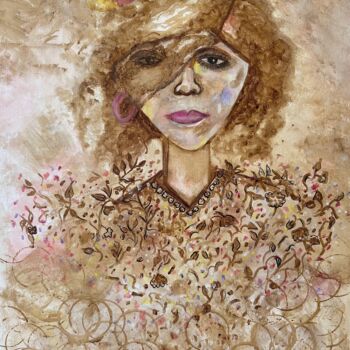 Painting titled "Dewy eyed" by Shelina Khimji, Original Artwork, Watercolor Mounted on Wood Stretcher frame