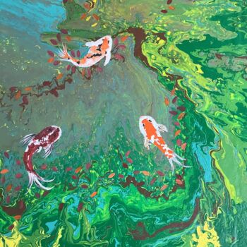 Pintura intitulada "koi fishes in sea" por Shelja_arts Shelja Garg, Obras de arte originais, Acrílico