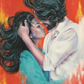 「Romance」というタイトルの絵画 Shena Ajuelosによって, オリジナルのアートワーク, オイル ウッドストレッチャーフレームにマウント
