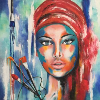 Картина под названием ""L'artiste"" - Shena Ajuelos, Подлинное произведение искусства, Масло Установлен на Деревянная рама д…