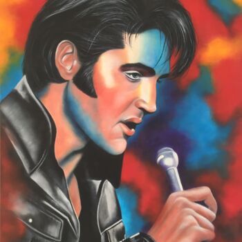 Pintura intitulada "Elvis Presley" por Shena Ajuelos, Obras de arte originais, Óleo Montado em Armação em madeira