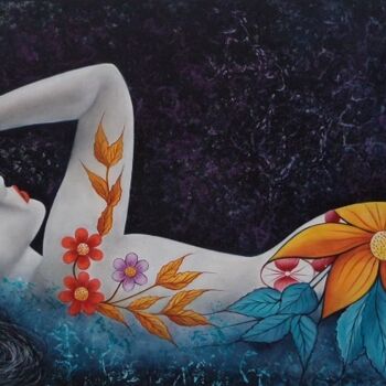 Malarstwo zatytułowany „"Femme fleur"” autorstwa Shena Ajuelos, Oryginalna praca, Olej