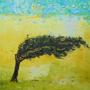 Картина под названием "Desert tree" - Andria Shengelia, Подлинное произведение искусства, Масло