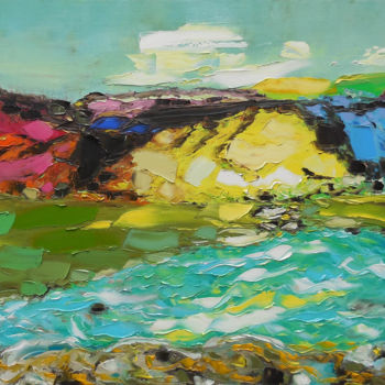 Pintura intitulada "Valley of Aragvi Ri…" por Andria Shengelia, Obras de arte originais, Óleo