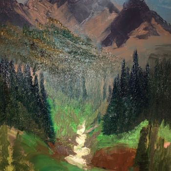 Painting titled "Mountains" by Dinara Shertayeva, Original Artwork, Oil