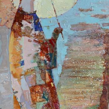 Ζωγραφική με τίτλο "Девушка с зонтиком" από Владимир Шевардин, Αυθεντικά έργα τέχνης, Λάδι