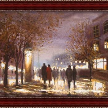 Картина под названием "Осенний ночной город" - Андрей Шевченко, Подлинное произведение искусства, Масло