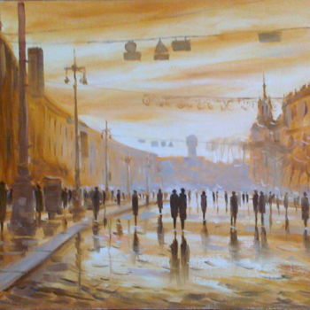 Картина под названием "Теплый вечер в горо…" - Андрей Шевченко, Подлинное произведение искусства, Масло