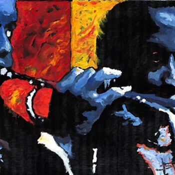 Painting titled "Jazz Trumpeters" by Yuriy Shevchuk, Original Artwork, Oil