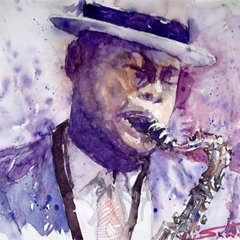 Ζωγραφική με τίτλο "Jazz Saxophonist" από Yuriy Shevchuk, Αυθεντικά έργα τέχνης, Ακουαρέλα